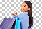 Shopping, retail and portrait of woman as a customer happy for s
