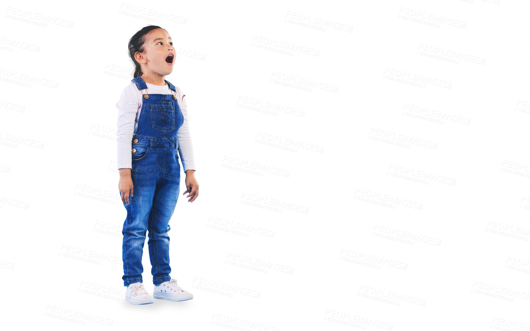 Buy stock photo Wow, surprise and girl child with news, shock or announcement on isolated, transparent or png background. Omg, face and kid model with emoji for unexpected deal, sale or prize giveaway promotion