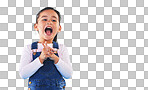 Excited, youth and a child on a blue background with mockup for