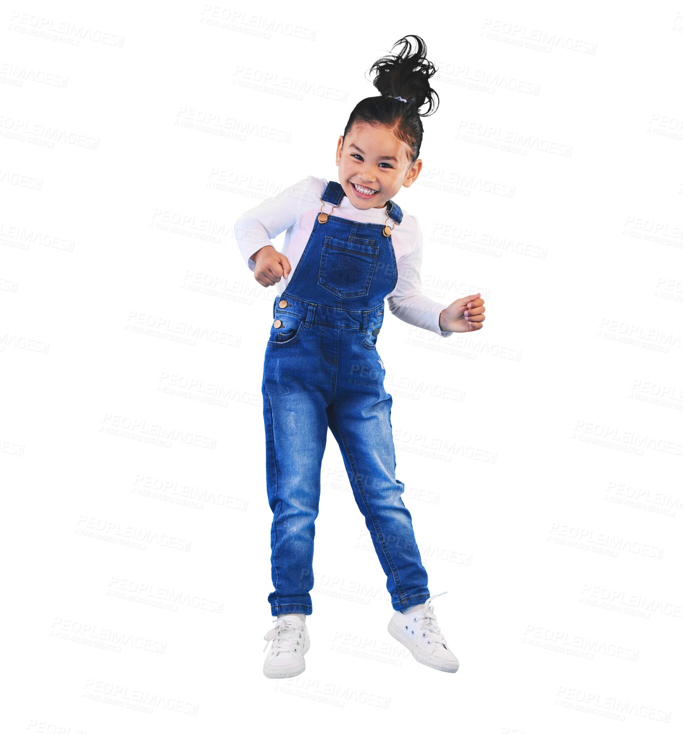 Buy stock photo Jumping, smile and portrait of a child, good news and celebrate for achievement on isolated transparent png background. Happy, youth and energy for girl, winning and excited for freedom and cheering