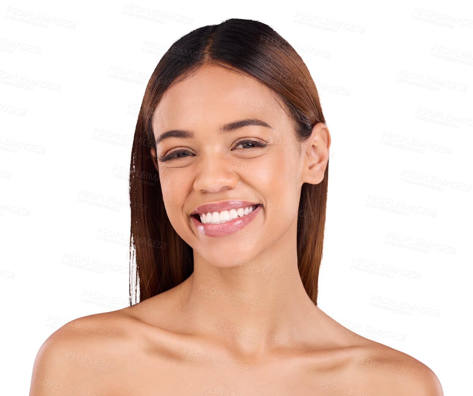 Buy stock photo Beauty, skincare and happy portrait of woman on isolated, png and transparent background for spa. Dermatology, salon aesthetic and face of person smile with facial treatment, wellness and cosmetics