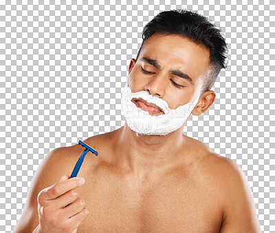 Shaving, grooming and hygiene, man with razor for clean and fres