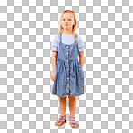 Fashion, pout and portrait of child in studio with happiness, joy and excited on orange background. Emoji, childhood and young girl in trendy outfit, adorable style and summer clothes with kiss