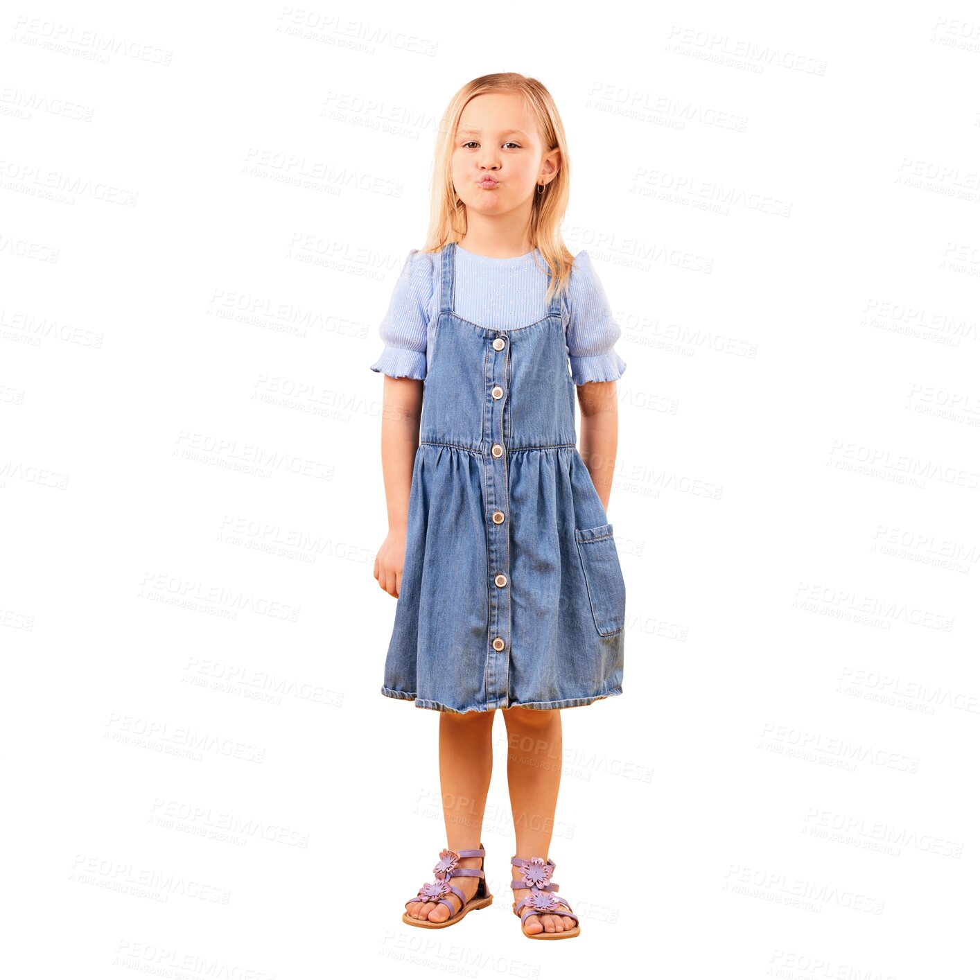 Buy stock photo Portrait, fashion and pout with a girl child isolated on a transparent background for casual style. Children, kiss emoji and a confident young kid on PNG in a trendy clothes outfit for expression