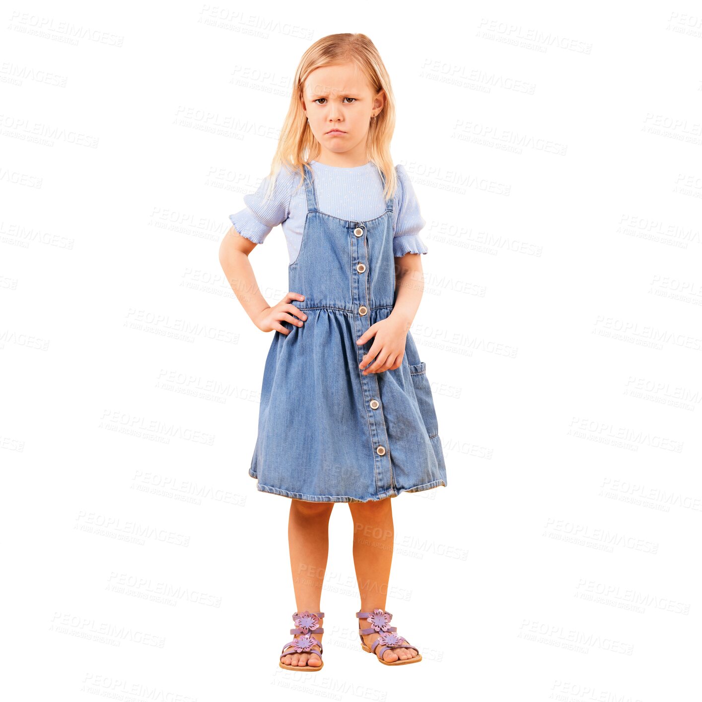 Buy stock photo Child, portrait and sad or angry for negative mood or fail news, feedback or isolated on transparent png background. Female person, face and unhappy emoji for tantrum, bad behavior review or problem