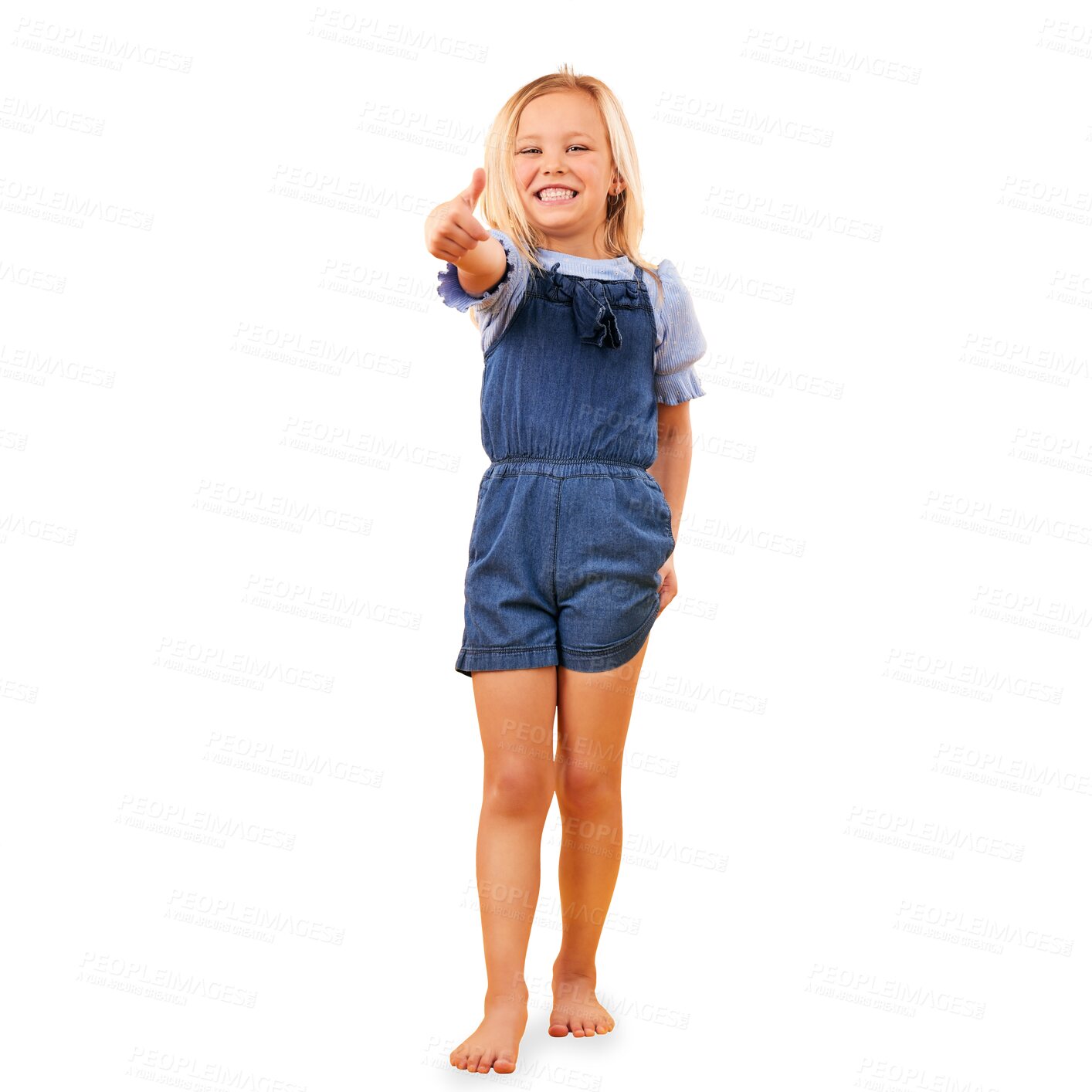 Buy stock photo Girl child, portrait or thumbs up with smile for support, like emoji or yes for approval isolated on png transparent background. Young, kid and hand gesture, icon or sign for agreement or thank you