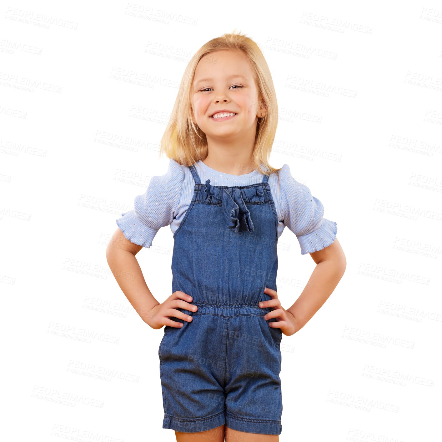 Buy stock photo Happy, fashion and portrait of girl child with happiness, joy and excited with positive and confident attitude. Cute, style and kid in trendy adorable outfit isolated by transparent png background.