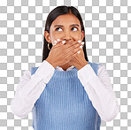 Shock, omg and young female in a studio with her hand on her mouth for a wtf expression. Shocked, ecstatic and Indian woman model with wow or surprise face for good news isolated by yellow background