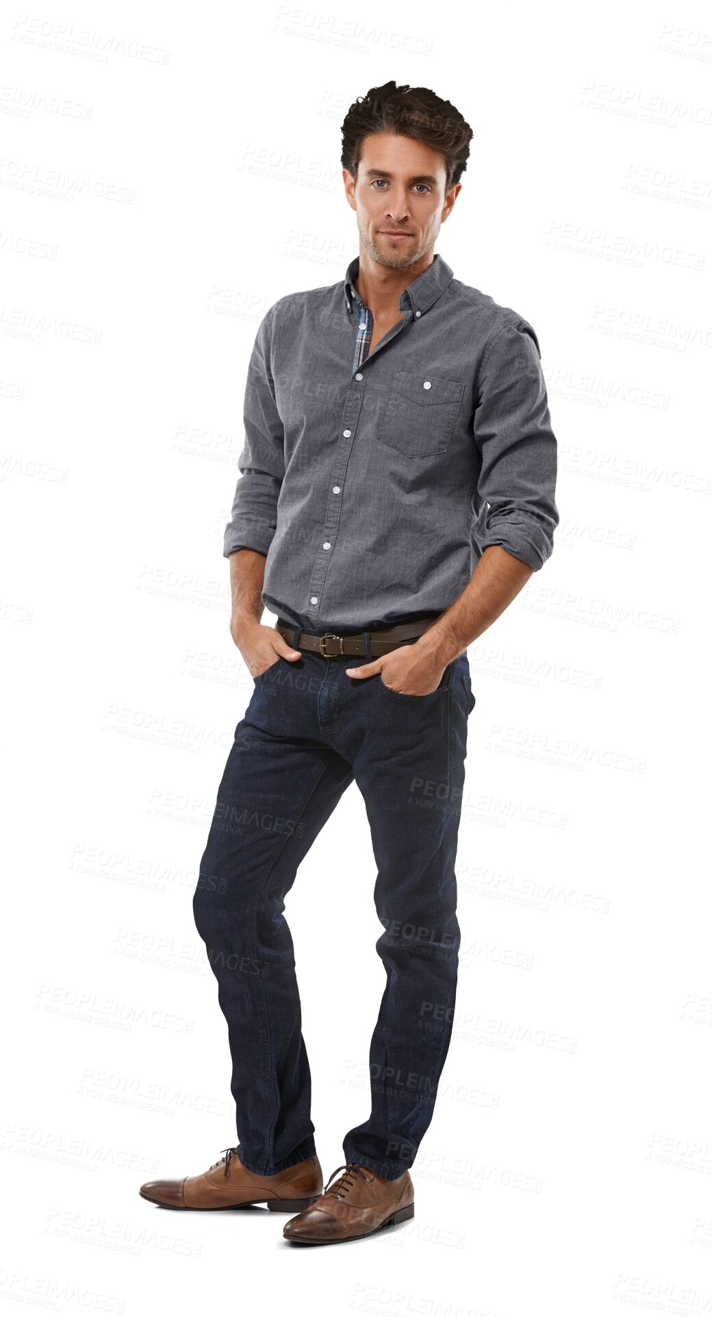 Buy stock photo Man, portrait and fashion confidence or cool style, trendy outfit or isolated on transparent png background. Male person, face and casual clothes for relax weekend or handsome, pose for good mood