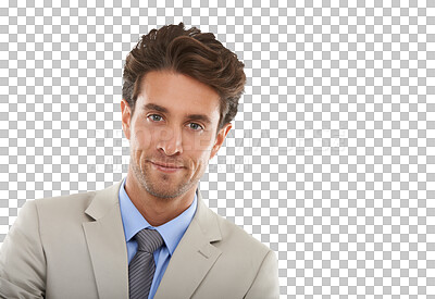 Buy stock photo Portrait, confident business man and entrepreneur, corporate employee or agent in profile picture. Face, professional consultant and advisor working in Spain isolated on a transparent png background