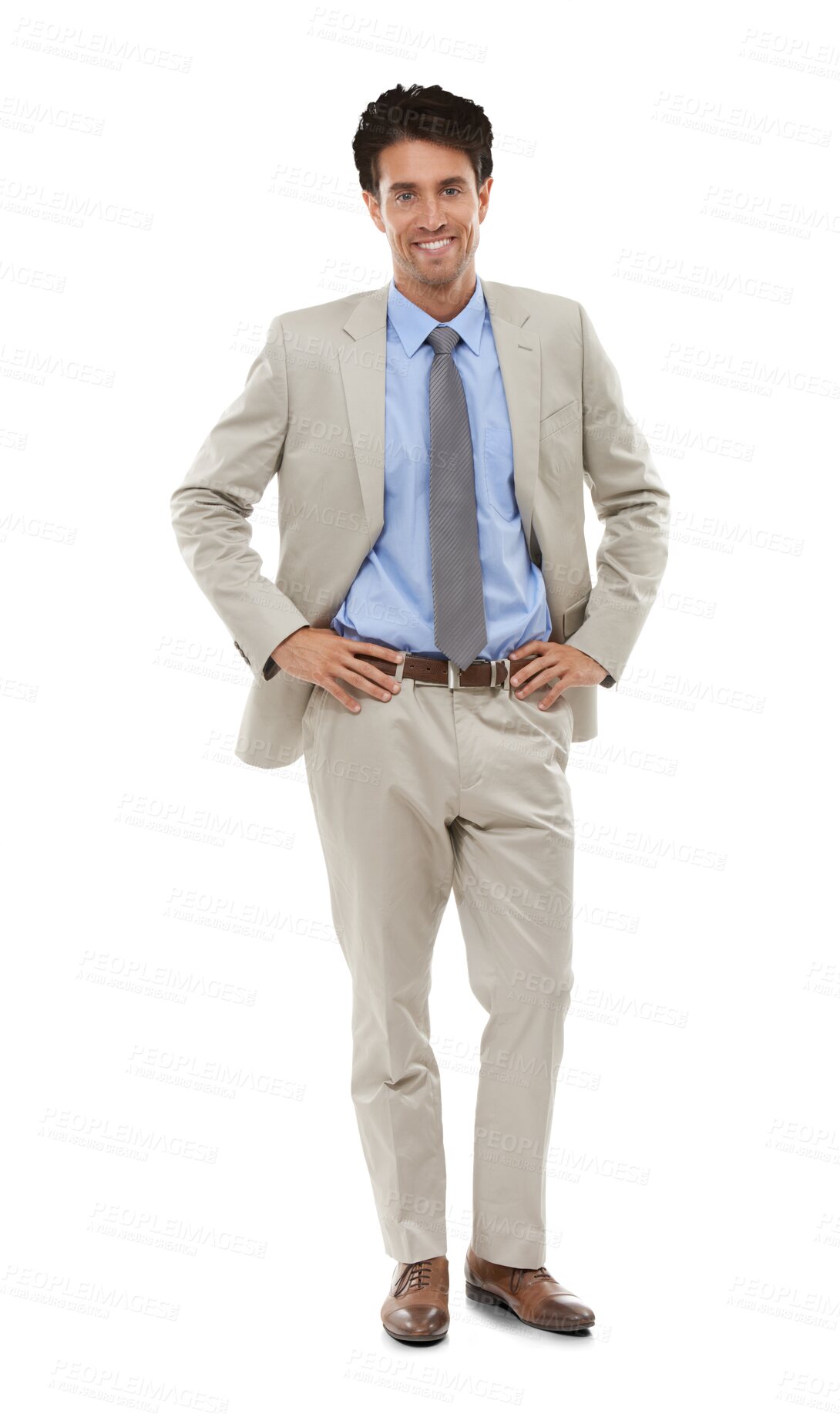 Buy stock photo Portrait, smile and confident business man, entrepreneur or corporate employee working on career in Spain. Job, happy professional consultant or agent in suit isolated on a transparent png background