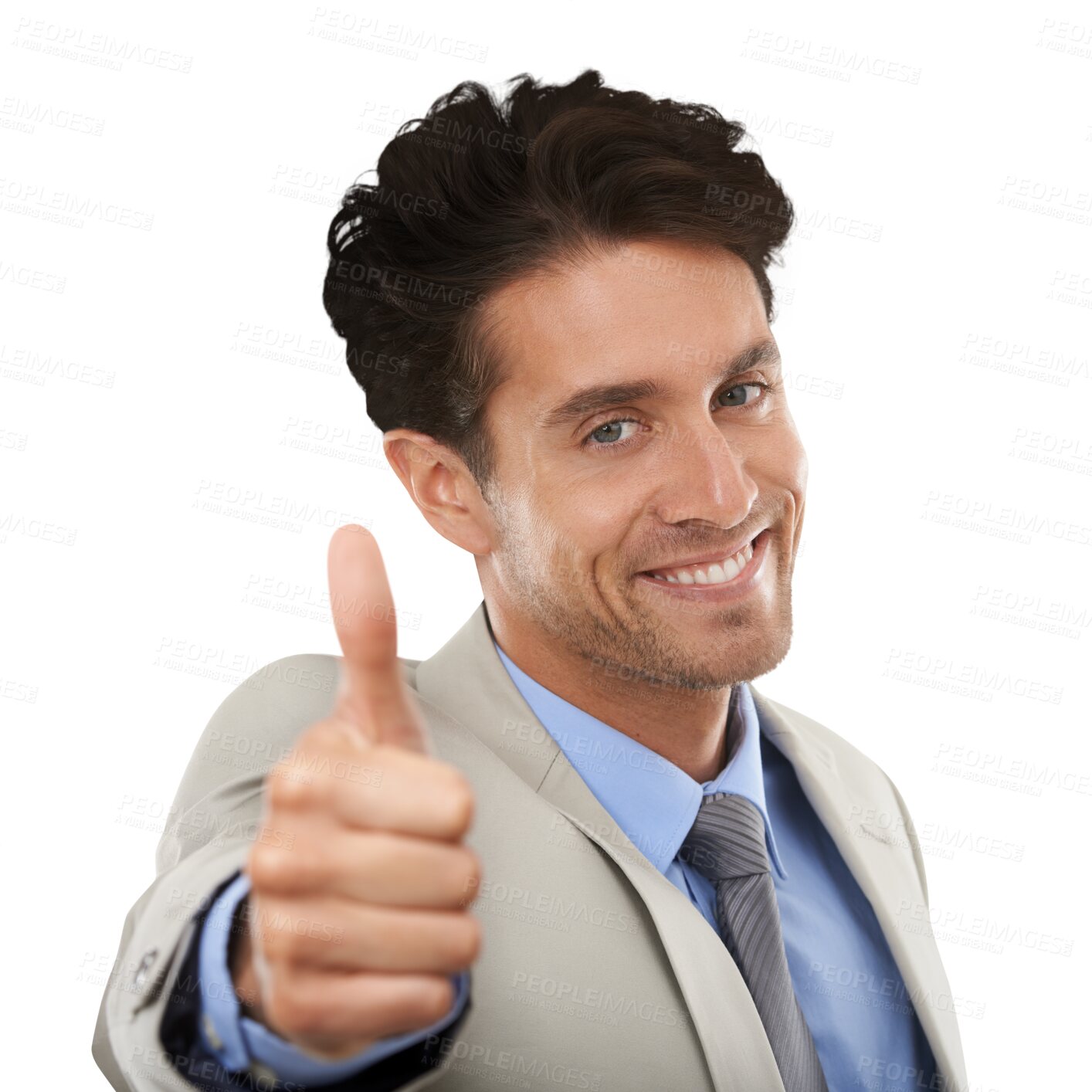 Buy stock photo Businessman, portrait and thumbs up for job, happy and employee on isolated transparent png background. Man, career and person for occupation, positive and corporate for company, face and smile
