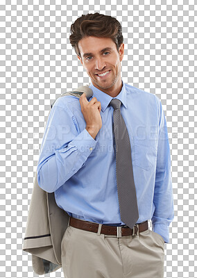 Buy stock photo Portrait, happy and confident business man, entrepreneur and corporate employee. Career, hand in pocket and smile of professional consultant working in Spain isolated on a transparent png background