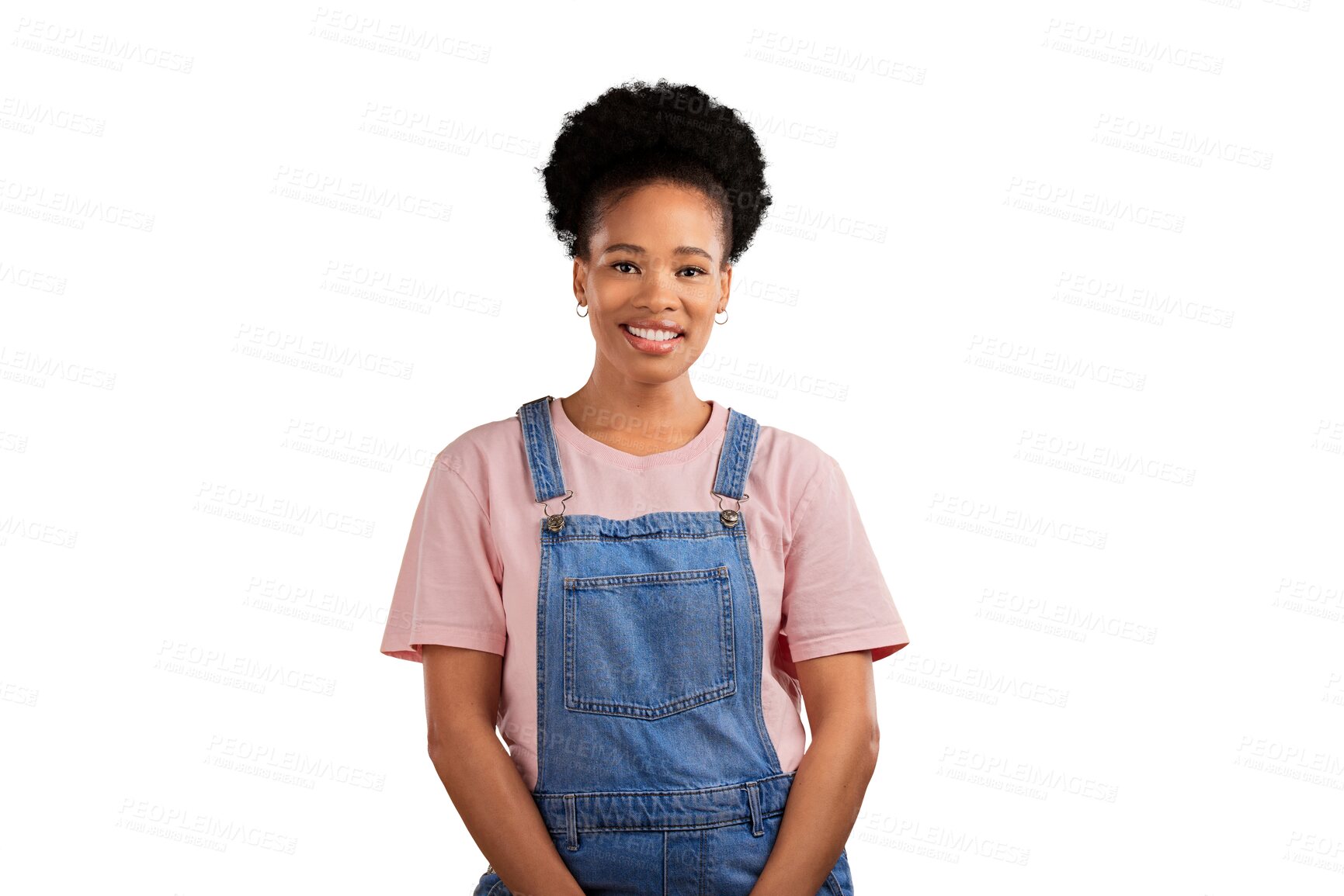 Buy stock photo Fashion, portrait and happy black woman with confidence, style and cool outfit isolated on png transparent background. Face, smile and stylish African female model pose with trendy clothes or pride
