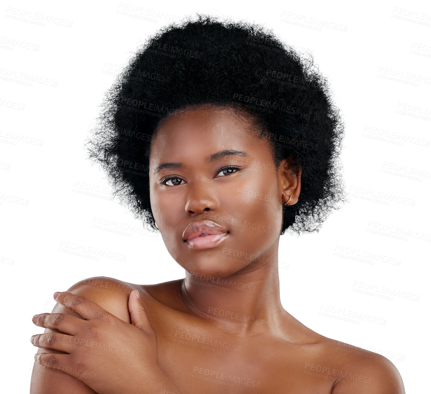 Buy stock photo Skincare, portrait and beauty of black woman, serious and isolated on png transparent background. Confident, face and natural model with cosmetics, facial treatment or aesthetic, wellness and health