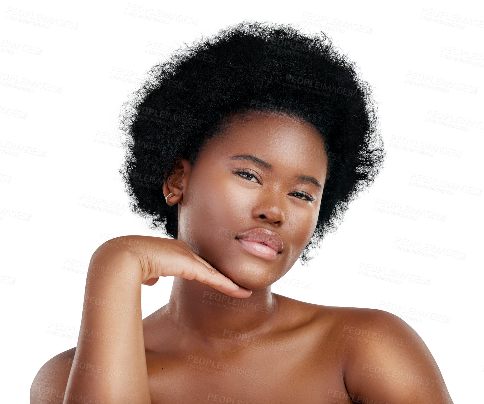 Buy stock photo Beauty, skincare and portrait of young black woman with natural, cosmetic and facial routine. Health, face and African female model with dermatology treatment isolated by transparent png background.