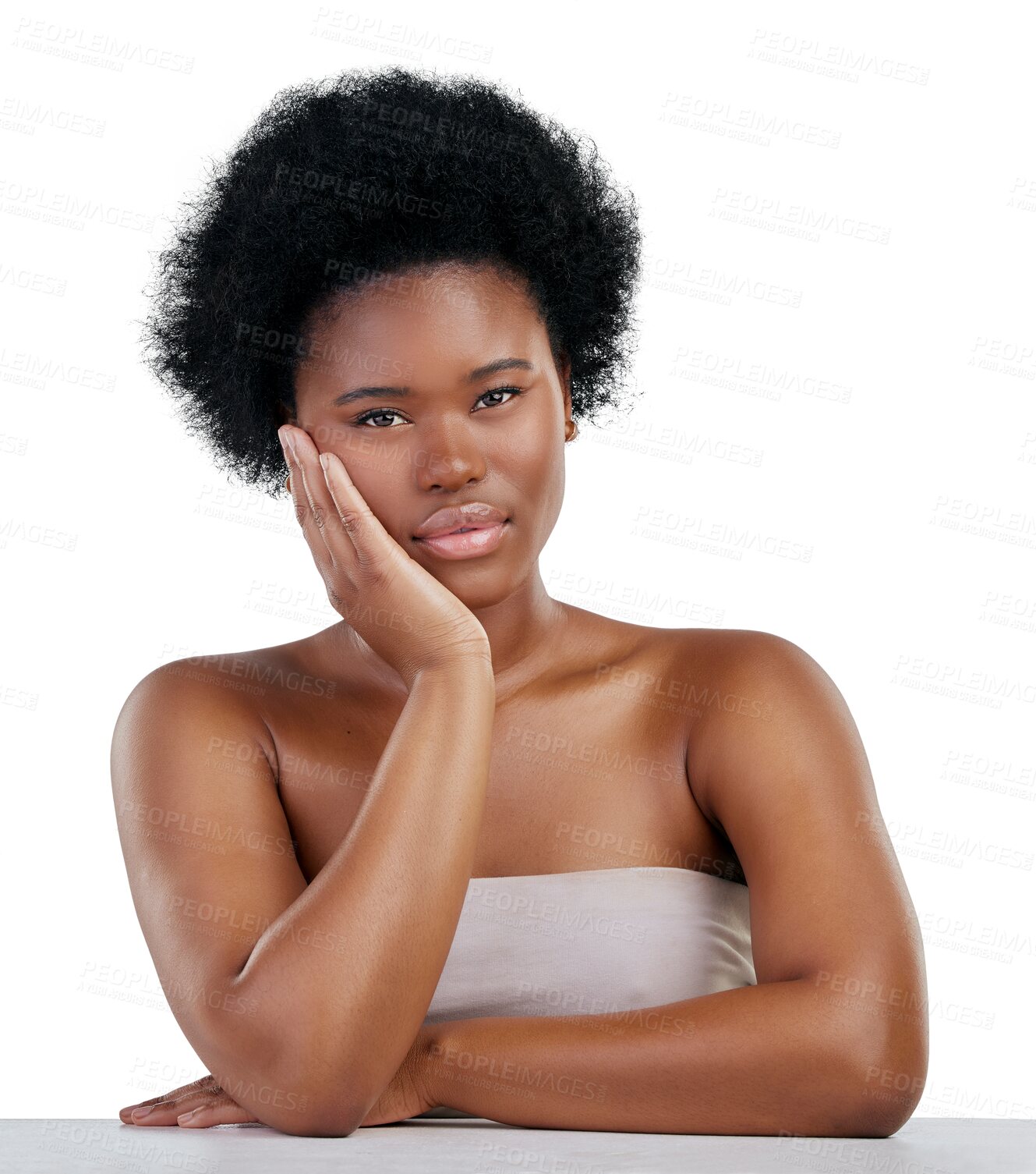 Buy stock photo Skincare, portrait and beauty of black woman, serious and isolated on png transparent background. Confident, face and natural model with cosmetics, facial treatment or aesthetic, wellness and health