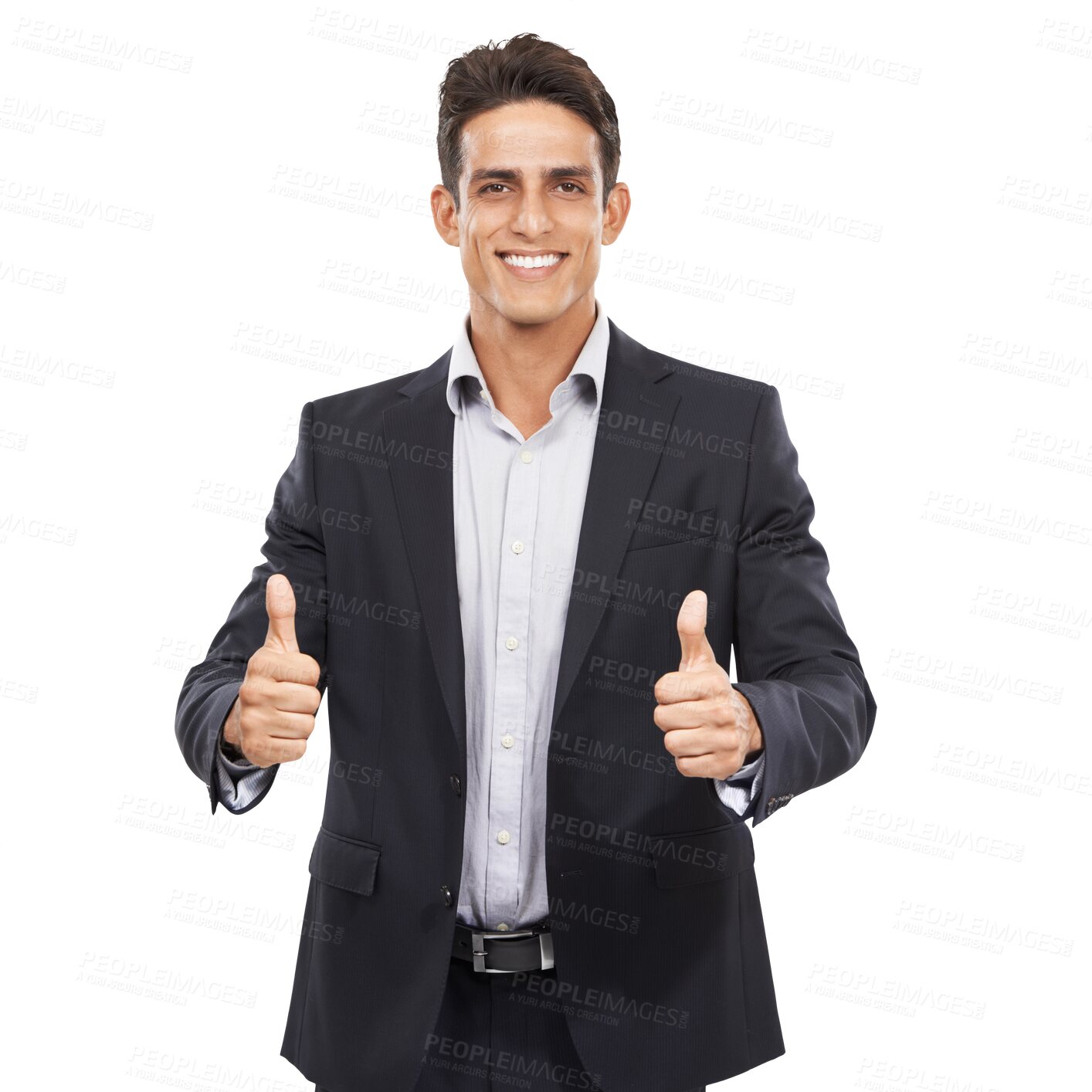 Buy stock photo Businessman, portrait and thumbs up for success, happy and employee on isolated transparent png background. Man, career and person for occupation, positive and corporate for company, face and smile
