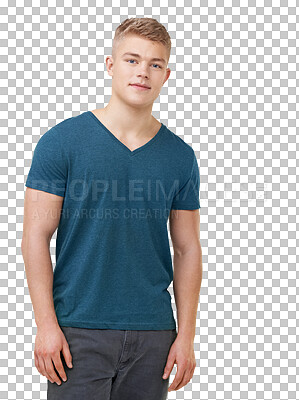 Buy stock photo Happy, handsome and portrait of young man with positive, good and confident attitude with casual tshirt. Smile, gen z and face of male person from Australia isolated by transparent png background.