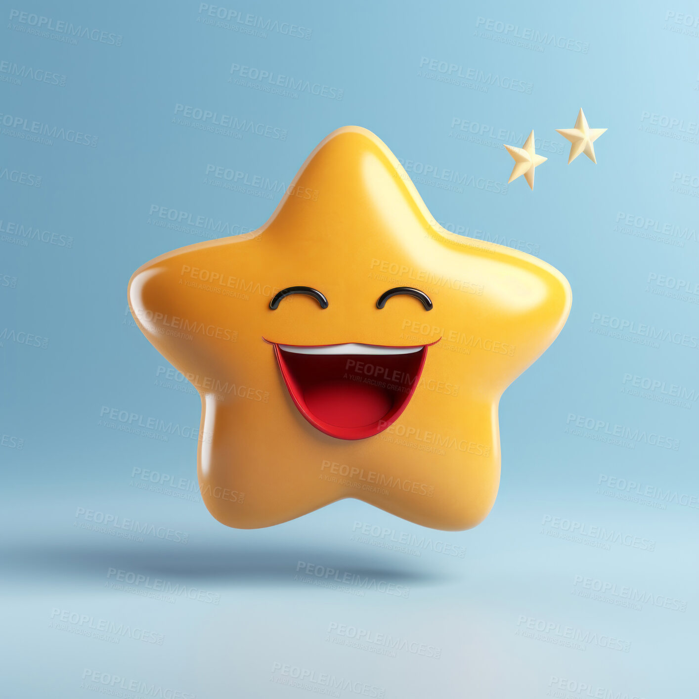 Buy stock photo 3d Happy star speech bubble. Social media notification chat icon. Review, rating concept