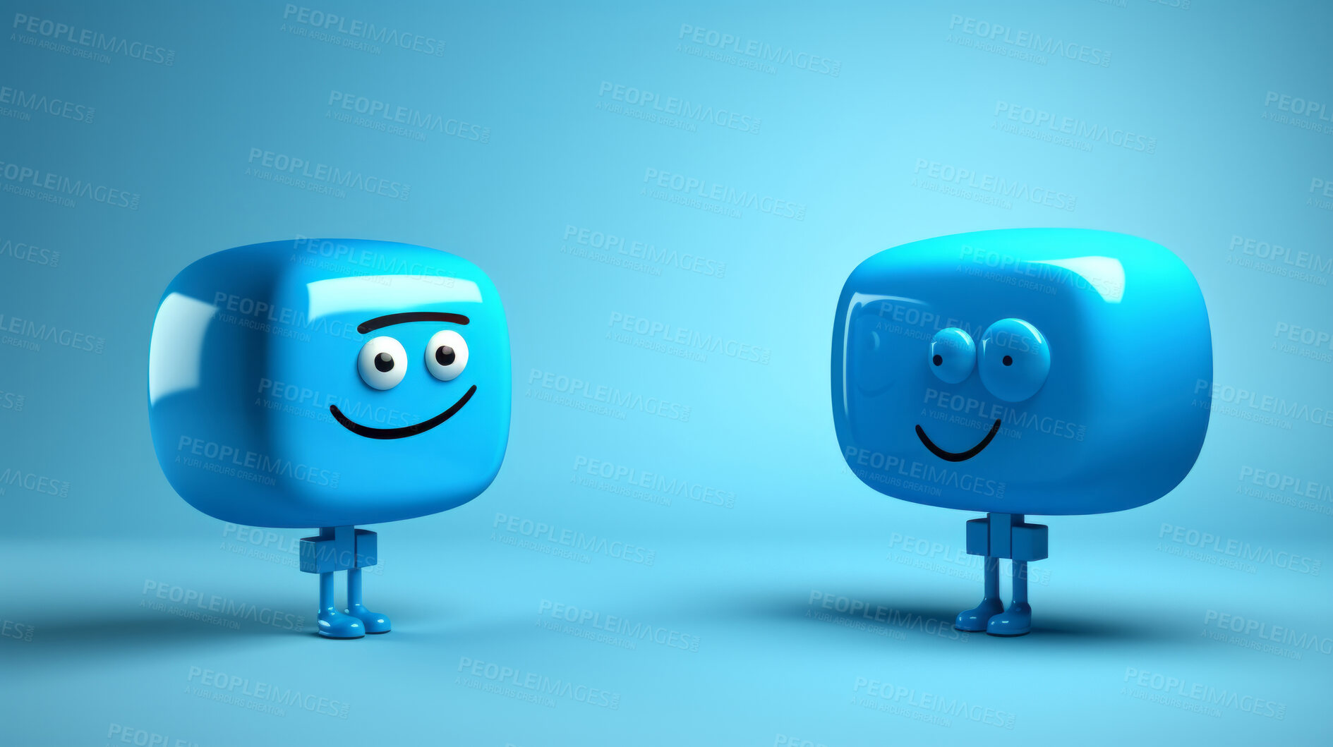Buy stock photo 3d Blue emoji speech bubbles. Social media notification chat icon. Review, rating concept