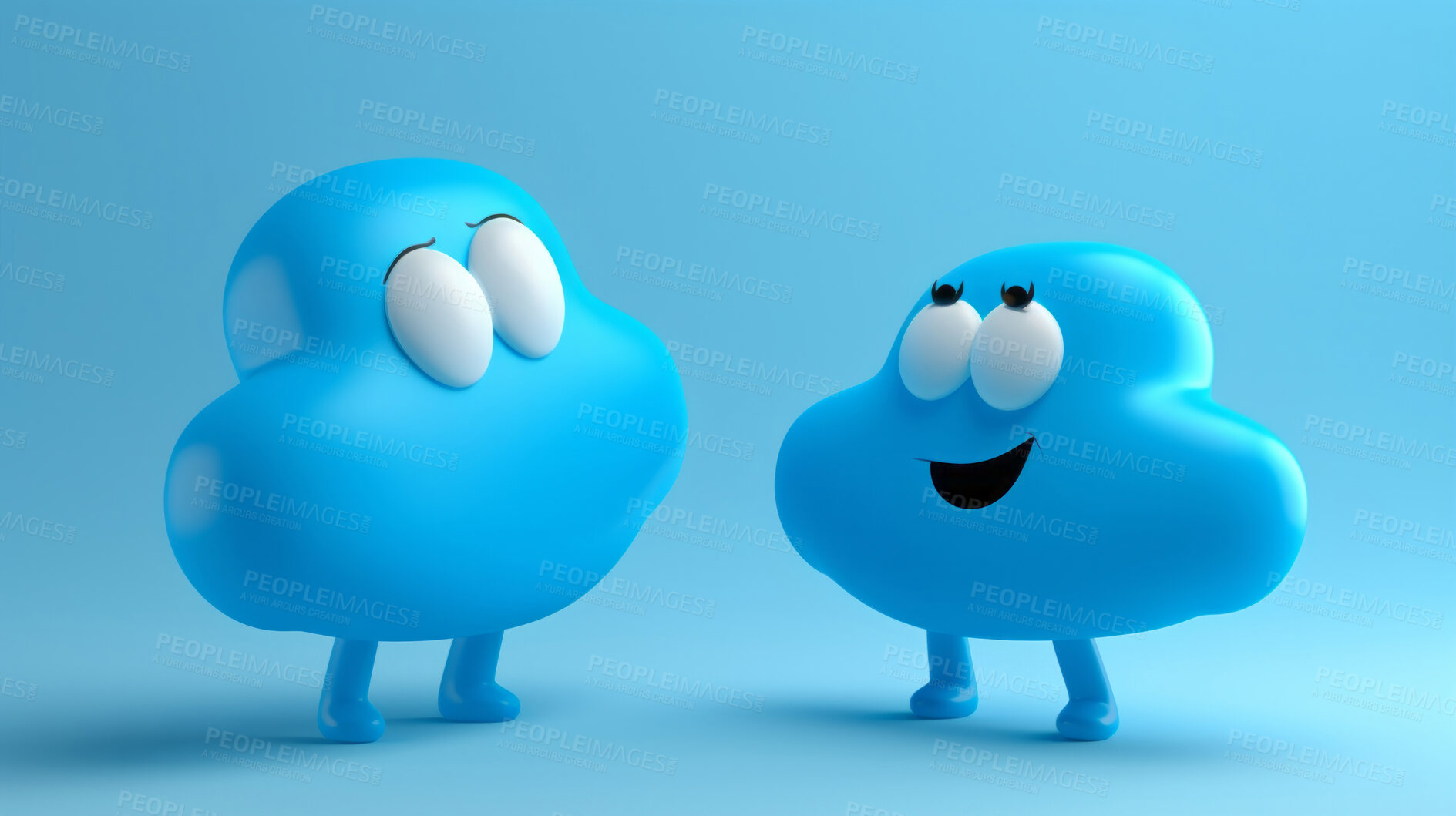Buy stock photo 3d Blue emoji speech bubbles. Social media notification chat icon. Review, rating concept