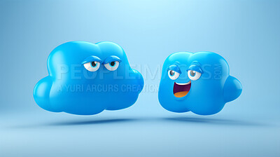 3d Blue emoji speech bubbles. Social media notification chat icon. Review, rating concept