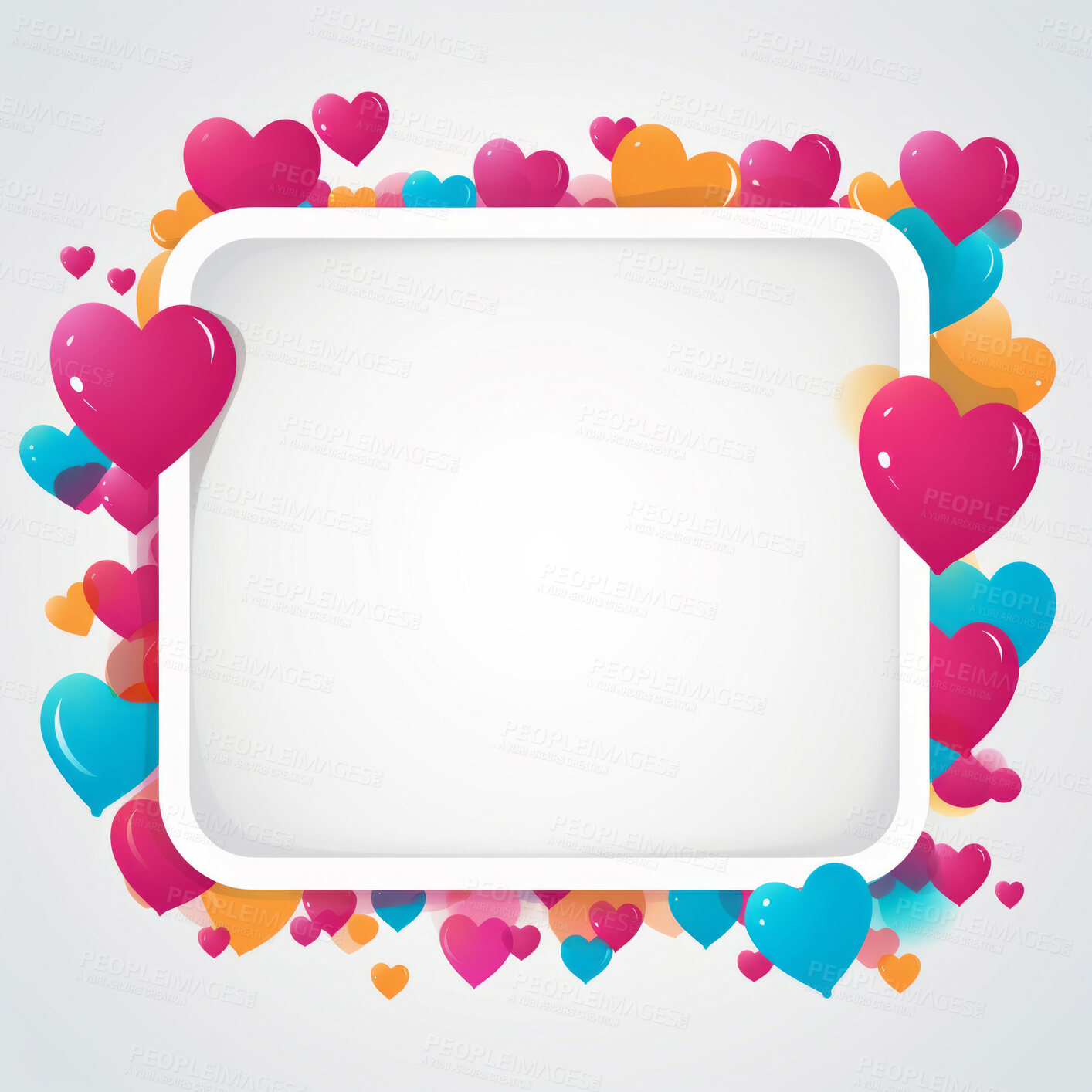 Buy stock photo Copyspace speech bubble with colorful hearts. Communication notification concept