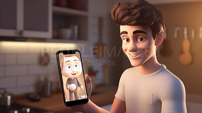 Cartoon man on phone. Marketing and advertising video call. 3d Rendering.