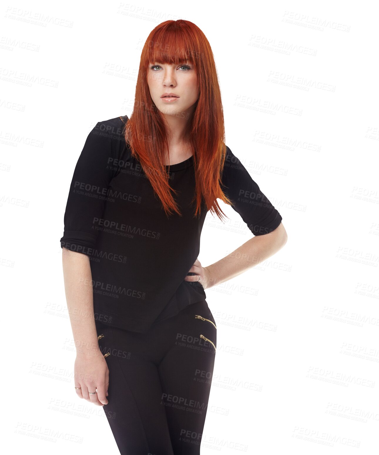 Buy stock photo Style, confidence and portrait of young woman with stylish, trendy and elegant dress and hairstyle. Beauty, classy fashion and female model from Canada posing isolated by transparent png background.