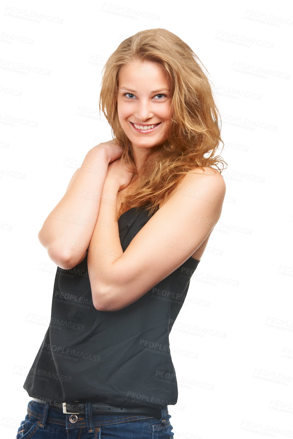 Buy stock photo Fashion, excited and portrait of woman with smile on isolated, png and transparent background. Happy, natural face and person with confidence, pride and beauty in trendy, style and casual clothes