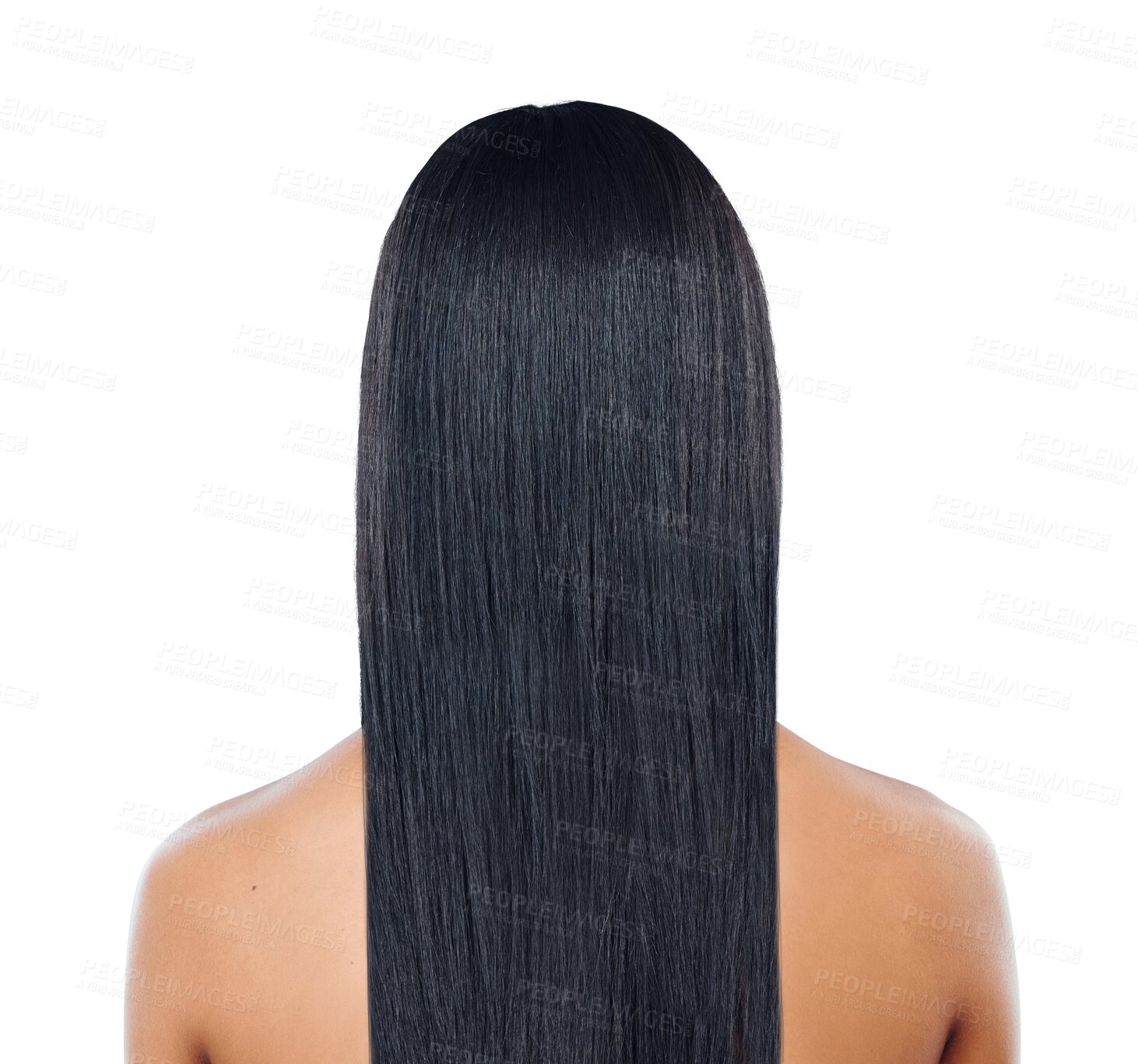 Buy stock photo Beauty, long hair and back of spa person with straight hairstyle texture, cosmetic glow or salon treatment. Wellness, hairdressing results and haircut model isolated on transparent, png background