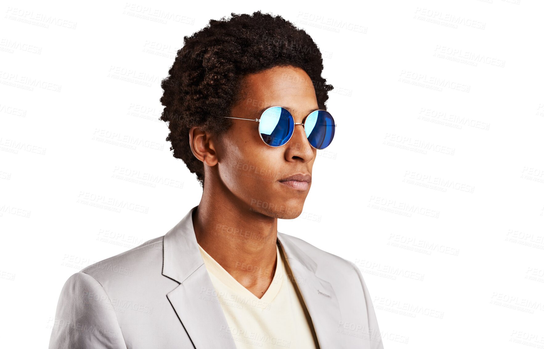 Buy stock photo Face, fashion and sunglasses with a business black man isolated on a transparent background. Vision, shades and a young corporate professional on PNG as a professional in a work outfit for style