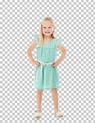 Buy stock photo Portrait, child and little girl in fashion, trendy and cool clothes on isolated, transparent and Australia png background. Smile, happy and confident female kid for youth, development or growth pride