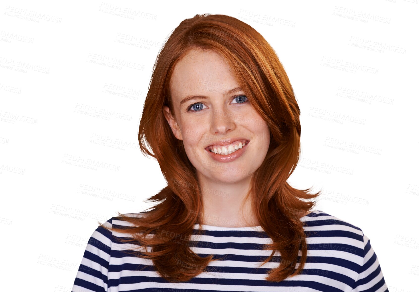 Buy stock photo Portrait, smile and fashion with a redhead woman isolated on a transparent background for style, Face, happy and clothes with a trendy young ginger model on PNG to wear a casual clothes outfit