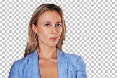 Buy stock photo Business, portrait and woman with a smile, corporate and confident lady isolated on a transparent background. Face, mature person and employee with professional, png and entrepreneur with job or suit