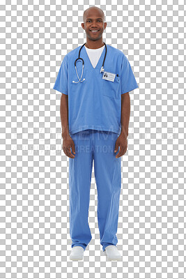 Buy stock photo Portrait, smile and a nurse black man in scrubs isolated on transparent background for healthcare. Medical, hospital and a happy medicine professional on PNG for consulting or treatment you can trust