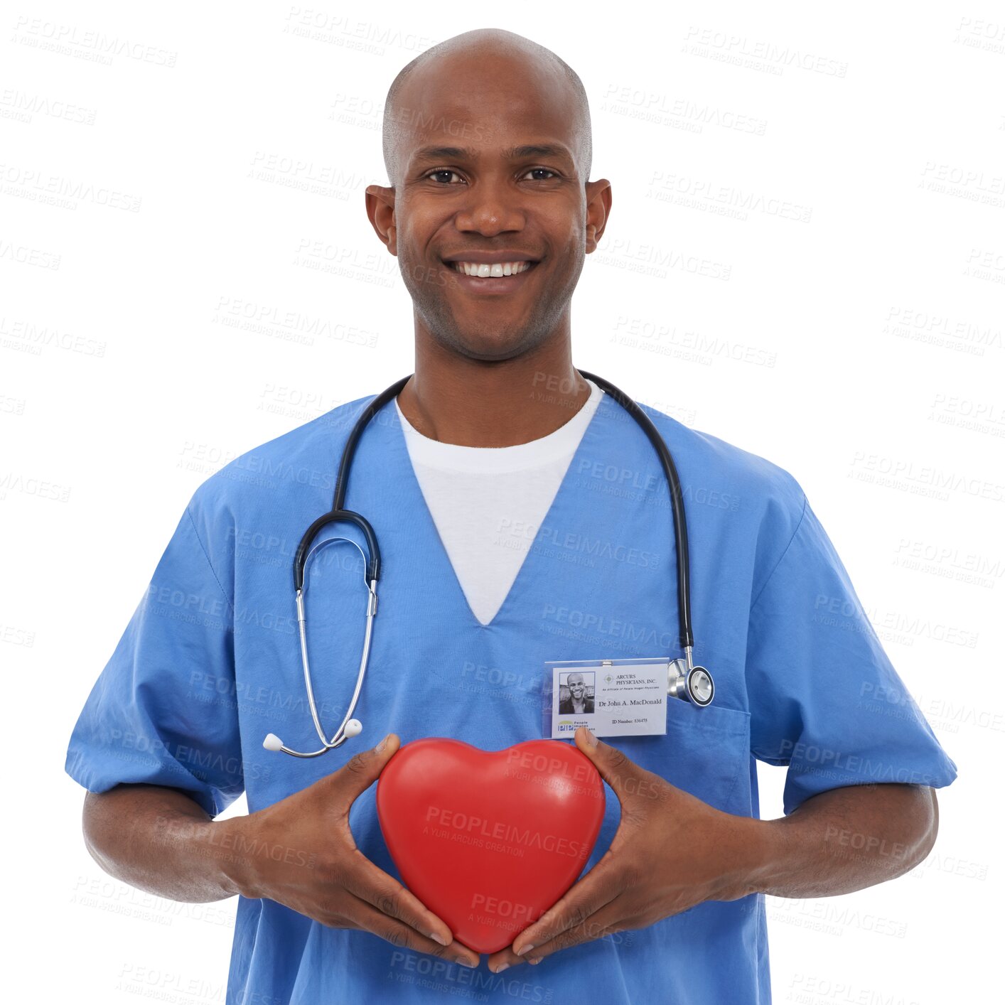 Buy stock photo Happy black man, portrait and doctor for heart, health and wellness isolated on a transparent PNG background. Face of African male person, nurse or medical cardiology with love emoji, shape or icon