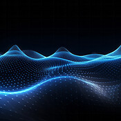 Wave grid abstract graphics. Blue digital mesh, or sound wave, on a ...