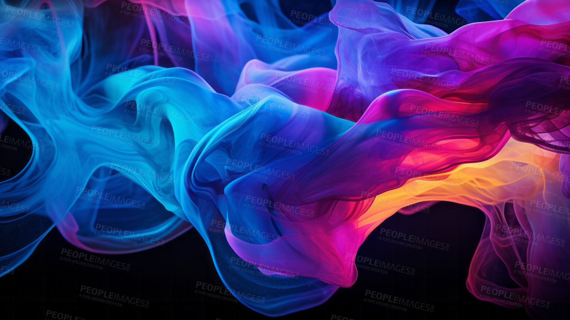 Buy stock photo Abstract holographic, fluid liquid and trendy gradients, 3d render on black background