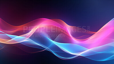 Abstract graphics. Colorful neon digital curves, or sound wave, on a black background
