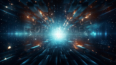 Abstract lights and shapes in neon warp space in the tunnel illustration cyberspace