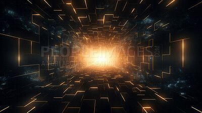 Buy stock photo Abstract lights and shapes in neon warp space in the tunnel illustration cyberspace
