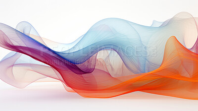 Abstract graphics. Colorful neon fabric, or sound wave, on a white background