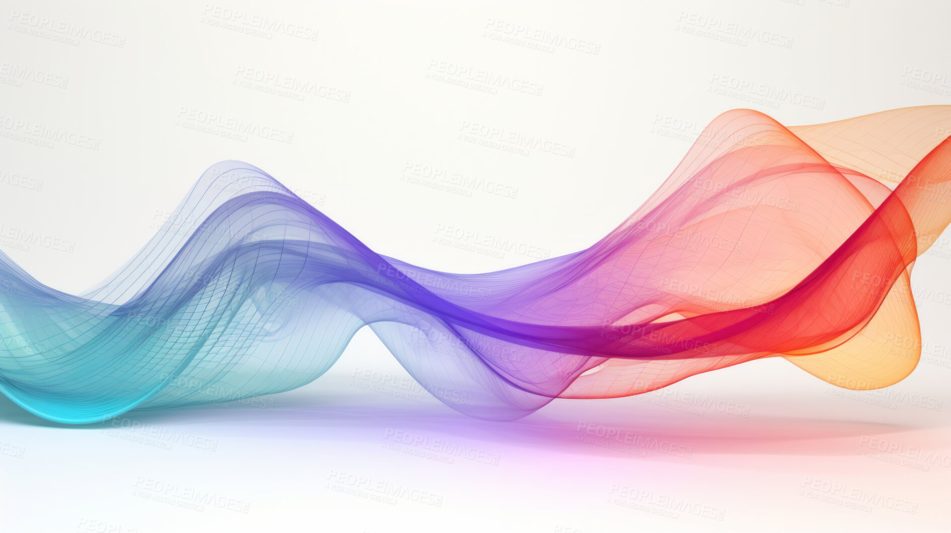Buy stock photo Abstract graphics. Colorful neon fabric, or sound wave, on a white background