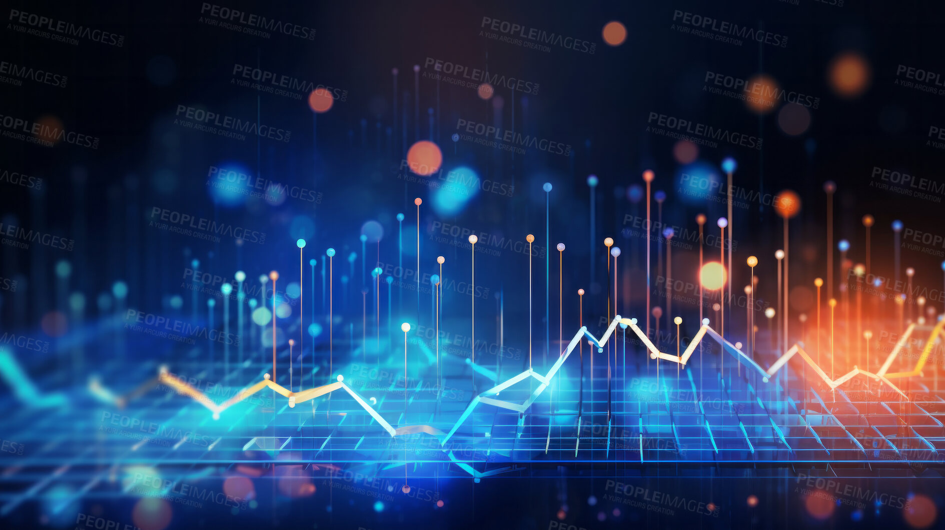 Buy stock photo Abstract financial graph with candlestick chart in stock market on dark background