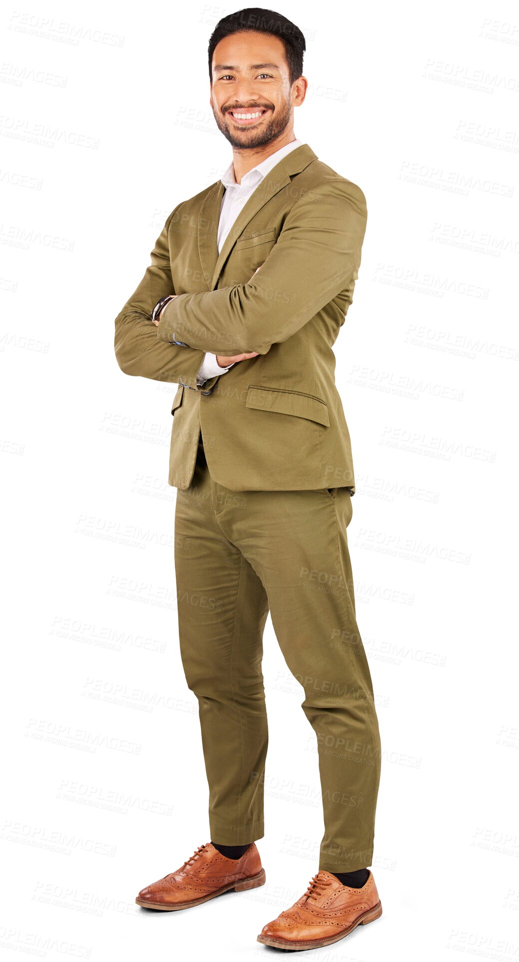 Buy stock photo Businessman, portrait and professional in fashion or confidence isolated on a transparent PNG background. Asian man or confident employee smile with arms crossed in business clothing, attire or style