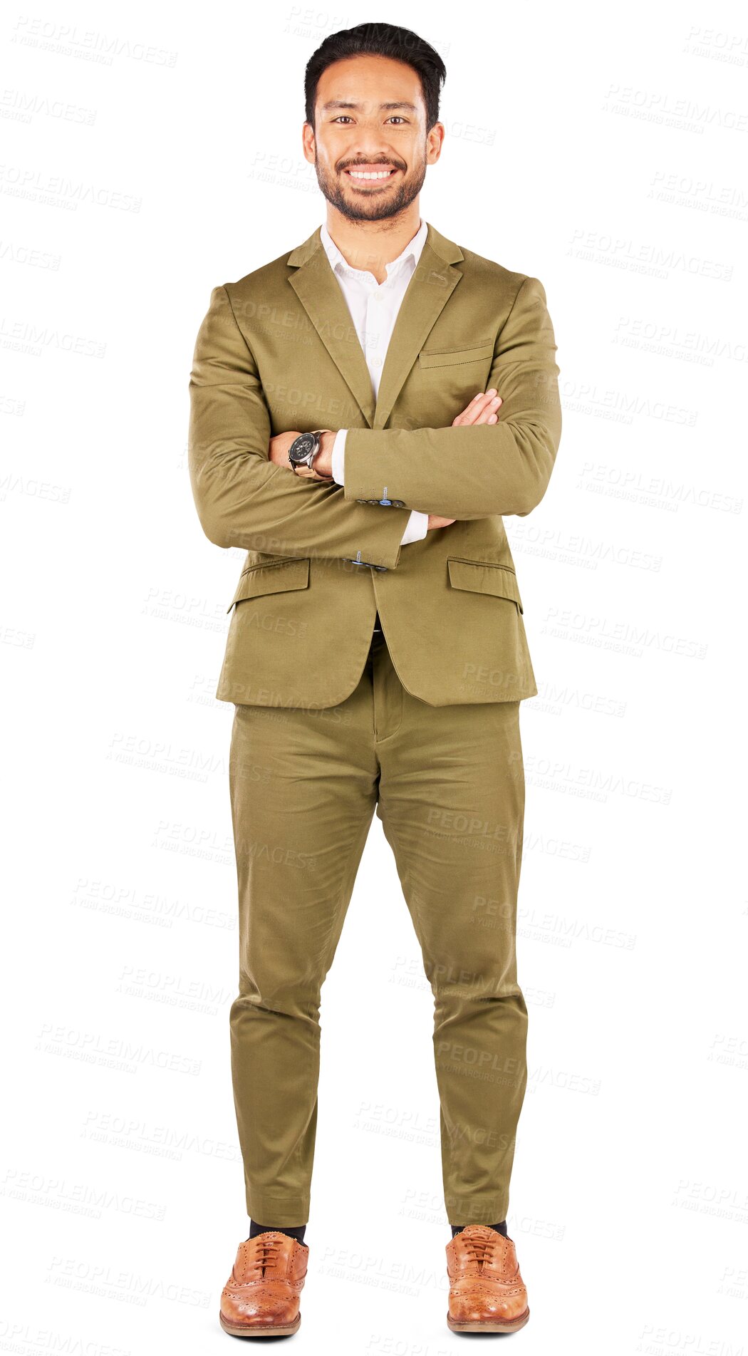 Buy stock photo Asian man, portrait and professional in business fashion or confidence isolated on a transparent PNG background. Businessman or confident employee smile with arms crossed in clothing, attire or style