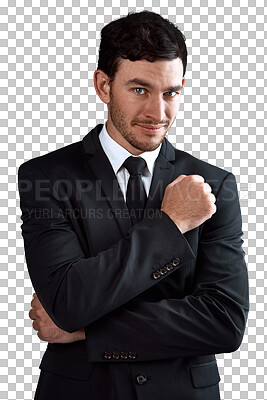 Buy stock photo Fashion suit, business portrait and stylish man, lawyer or classy advocate in evening wear, fashionable clothes or formal apparel. Fancy, style and attorney isolated on transparent, png background