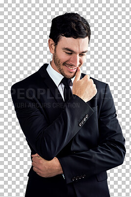 Buy stock photo Fashion suit, happiness and professional man confident in formal tuxedo, menswear or evening wear clothes. Business apparel, fancy outfit and stylish model isolated on transparent, png background